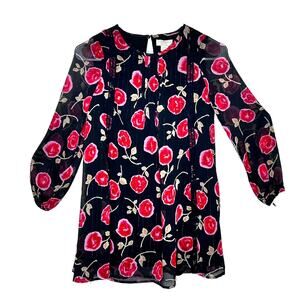Kate Spade New York Girls Black Pink Red Floral Print Dress 10 Youth